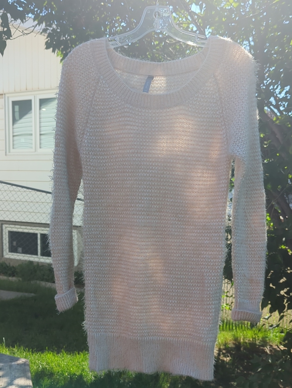 Thyme Women’s Cream Fuzzy Knit Maternity Sweater - Lightweight Cozy Pullover